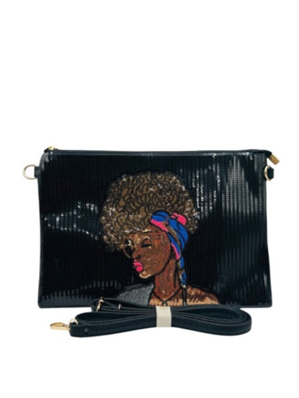 NWOT African American Woman Design Sequin Clutch Crossbody Bag